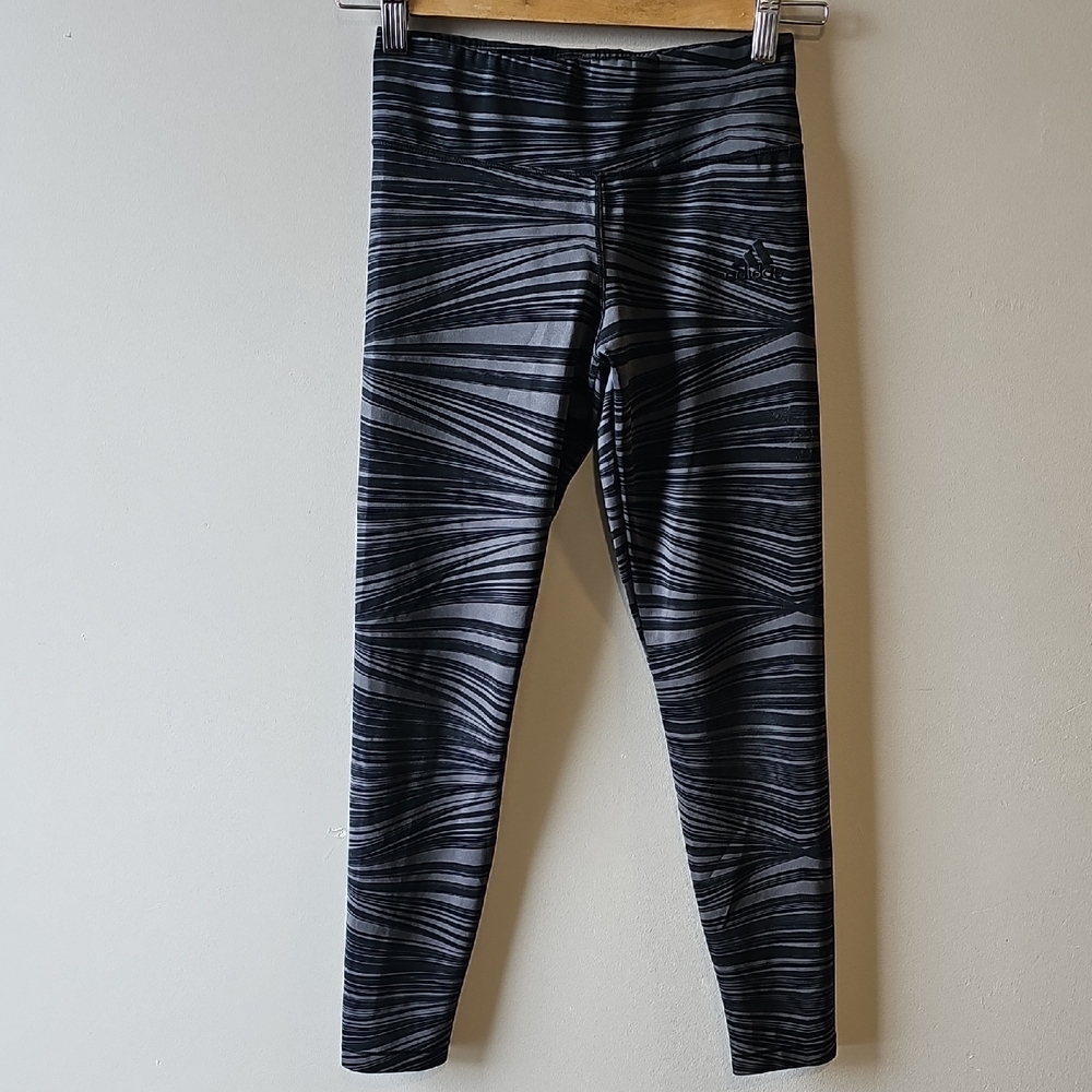 adidas Medium Black and Gray Striped Kids Leggings